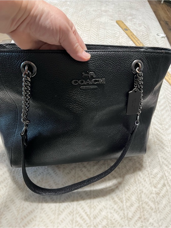 Coach Handbags - Coach Black Leather Tote with Chain-Accent Straps